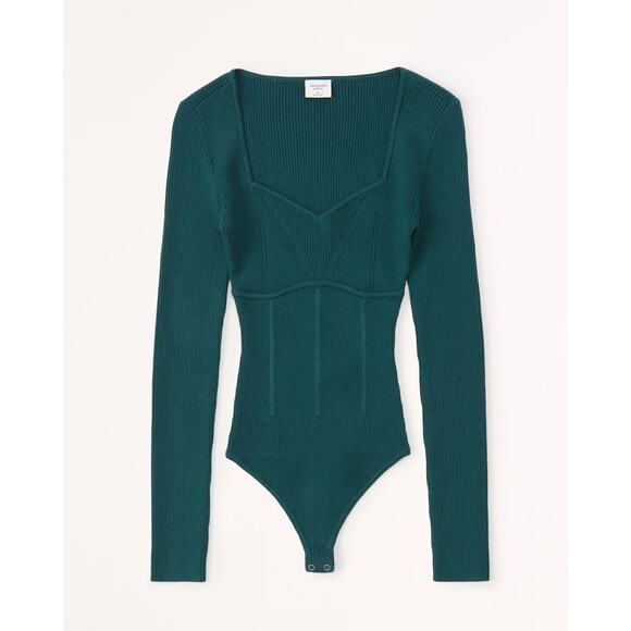 Abercrombie Long Sleeve Sweetheart Neckline Sweater Bodysuit Green Medium - Picture 1 of 7
